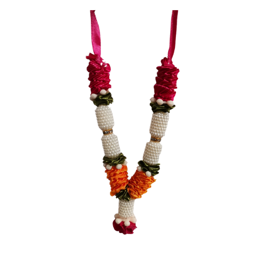 Fancy Pearl Mala or Garland With Orange And Red Flowers