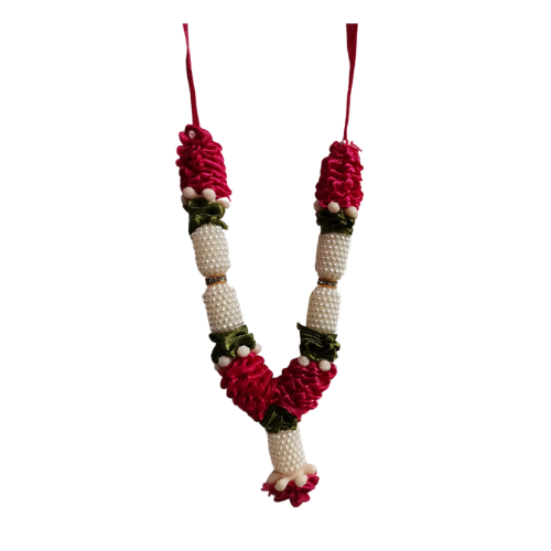 Fancy Pearl Mala or Garland With Flowers - Small Size (Assorted Colours)